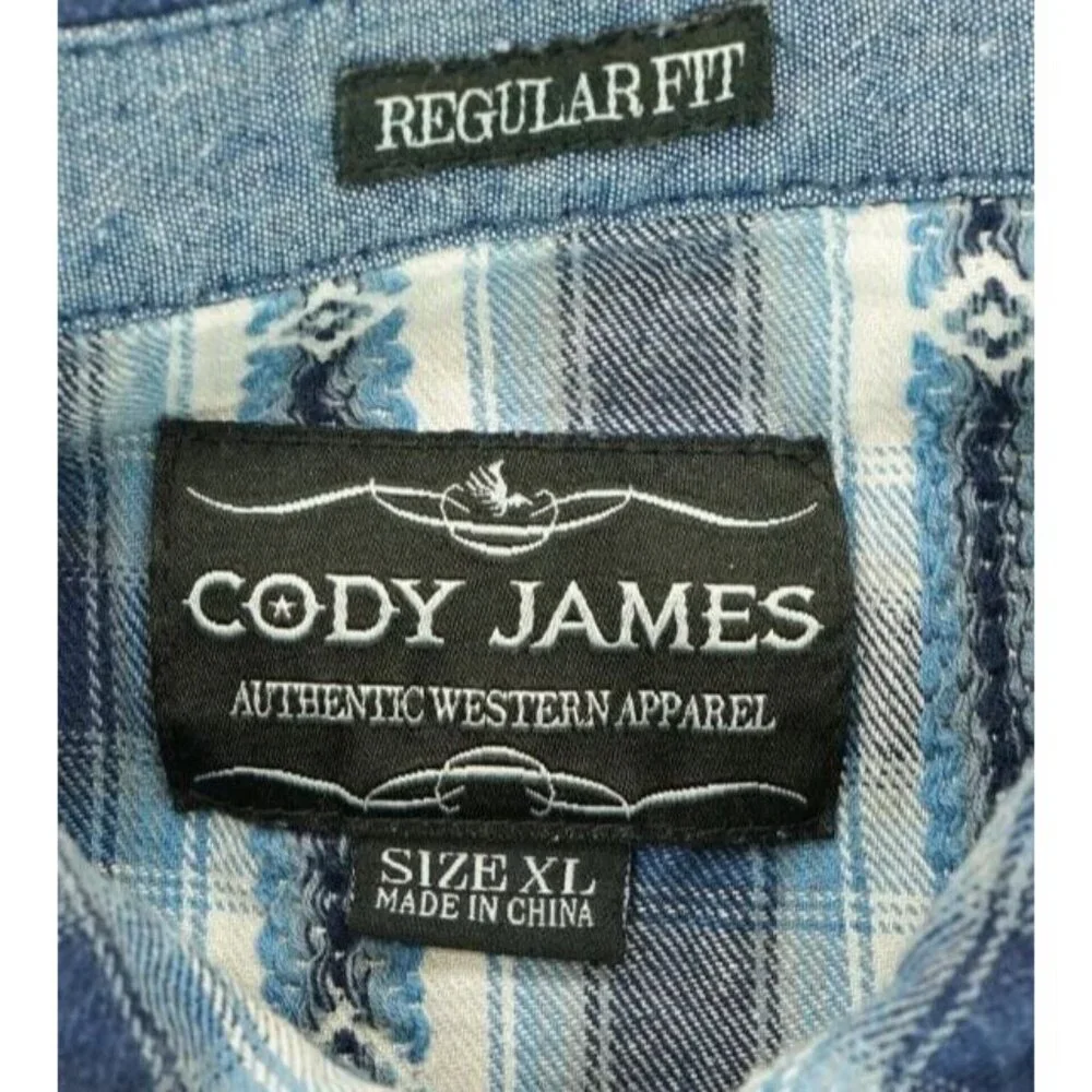 Cody James Shirt Mens XL Blue Plaid Western Slim Fit Pearl Snap‎ Long Sleeve